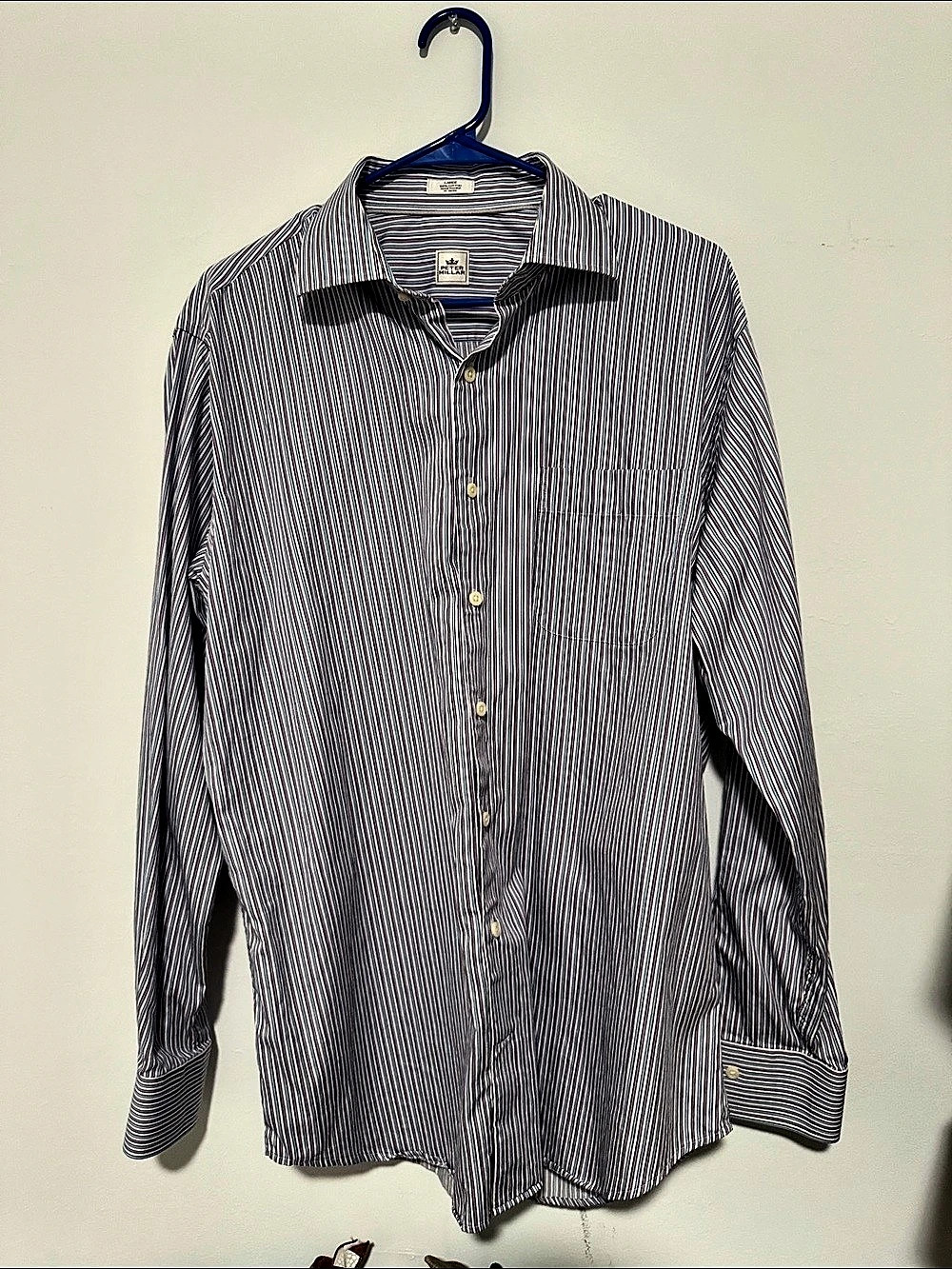 Peter Millar Striped Button Down Shirt Purple & White Large